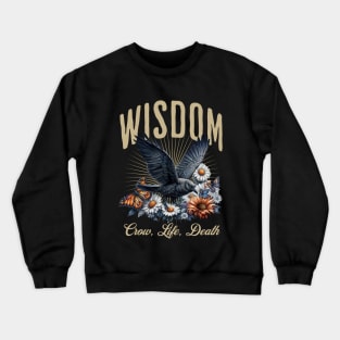 Fullmoon crow and butterflies, witch, Halloween, black crows, raven, corvid, books, magic, witchcraft, Wicca Crewneck Sweatshirt